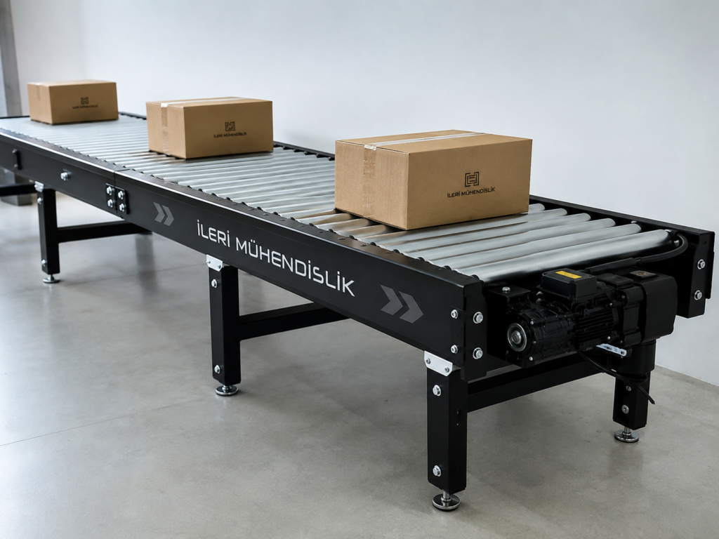 tahrikli rulolu koli konveyörü